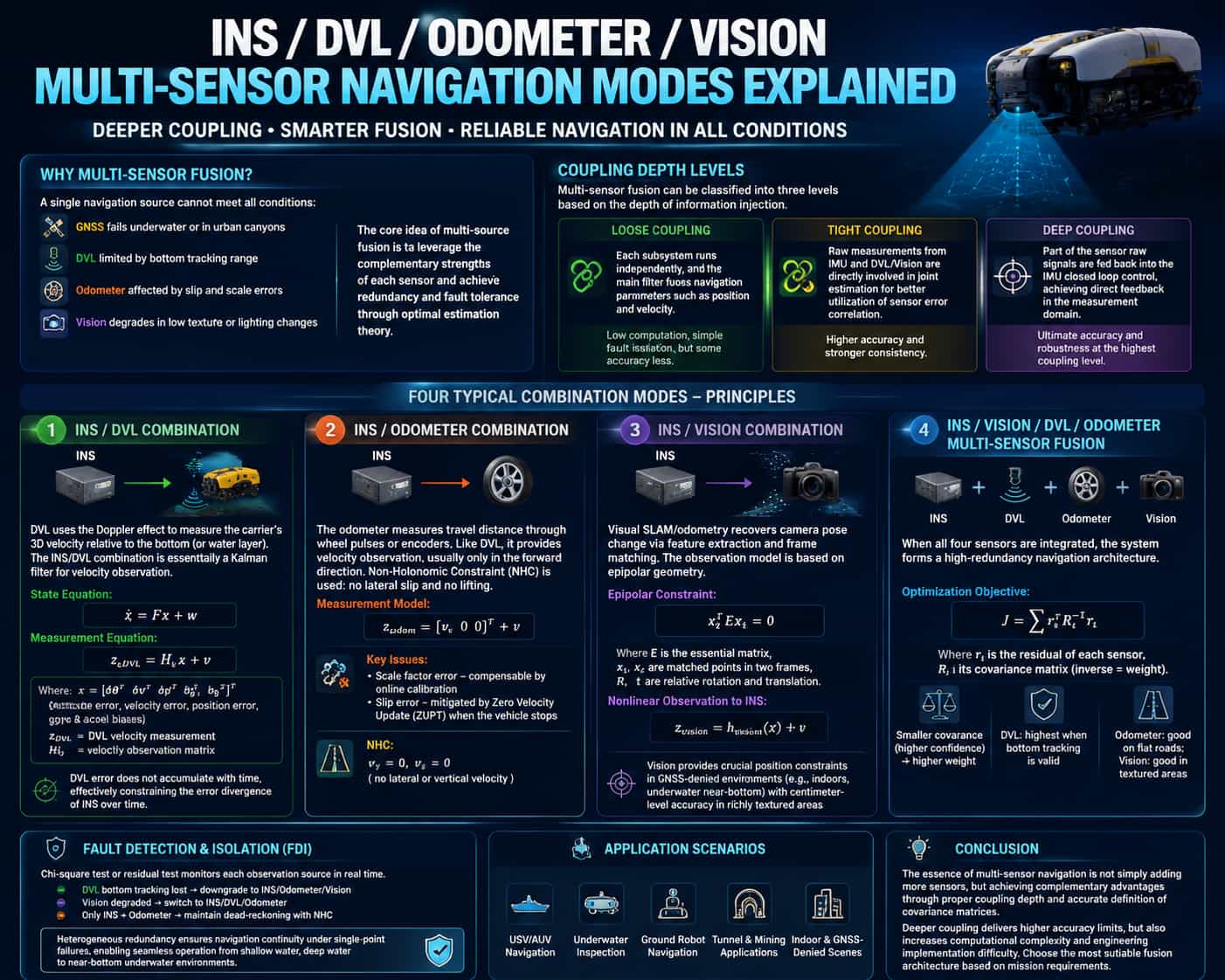Анализ многосенсорных интегрированных режимов навигации: INS/DVL/Одометр/Визуальное зрение